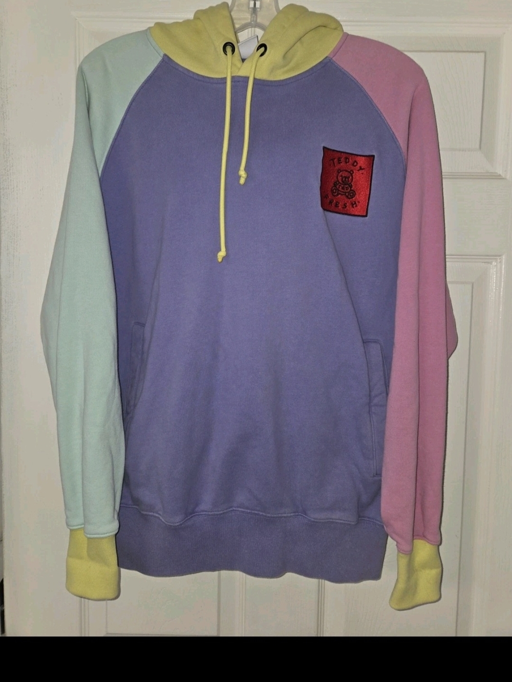 Teddy Fresh Pastel Colorblock Hoodie - Lavender, Mint, Pink & Yellow Small